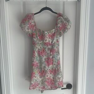 Floral Puff Sleeve Tie Back Mini Dress